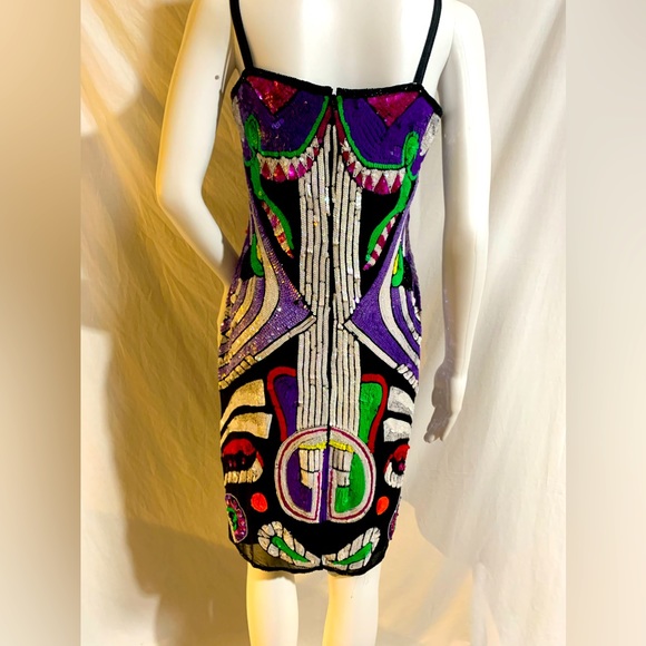 RARE vintage Rockstar Guitar beaded, sequined slip dress, size 12, VGUC - Picture 3 of 13